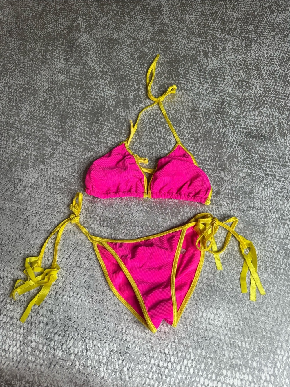 Women's Pink & Yellow Tie Bikini Two-Piece Swim Set